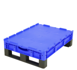 Euronorm-Stapelbehälter mit Doppelboden, blau, Inhalt 36 l, Zweiteiliger Scharnierdeckel