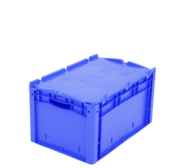 Euronorm-Stapelbehälter mit Doppelboden, blau, Inhalt 69 l, Zweiteiliger Scharnierdeckel