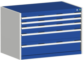 bott Schubladenschrank cubio Grundfläche 1050x650 mm, 5 Schublade(n), RAL7035 Lichtgrau/RAL5010 Enzianblau