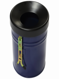 Selbstlöschender Abfallbehälter FIRE EX zur Wandbefestigung, 60 l, blau, Kopfteil schwarz