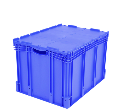 BITO Euronorm-Stapelbehälter mit Doppelboden, blau, Inhalt 206 l, Zweiteiliger Scharnierdeckel