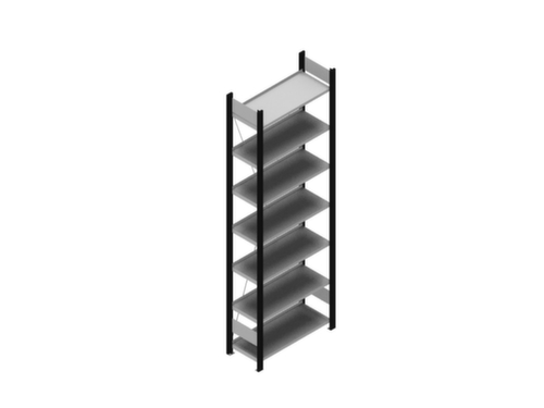 hofe Akten-Steckregal, 7 Böden, RAL9005 Tiefschwarz/RAL9006 Weißaluminium
