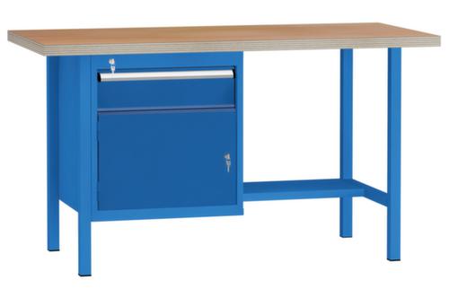 KLW Lutz Werkbank mit Multiplexplatte, 1 Schublade, 1 Schrank, 1/2 Ablageboden