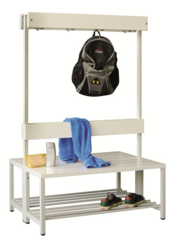 PAVOY Umkleidebank Basis RAL7035 mit Haken und Kunststoffleisten