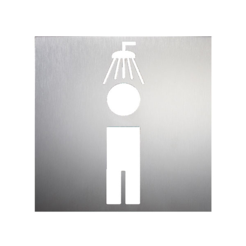 TĂŒrschild mit Piktogramm aus Edelstahl, "Herrendusche"