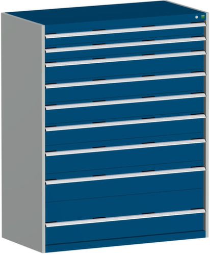 bott Schubladenschrank cubio Grundfläche 1300x650 mm, 9 Schublade(n), RAL7035 Lichtgrau/RAL5010 Enzianblau
