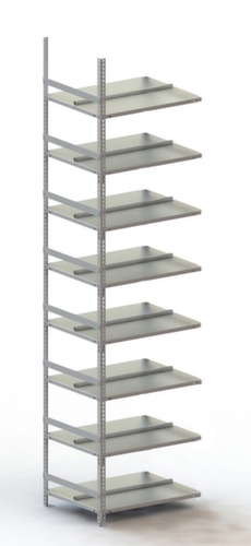 META Akten-Schraubregal Anbaufeld zur beidseitigen Nutzung, 8 Böden, RAL7035 Lichtgrau