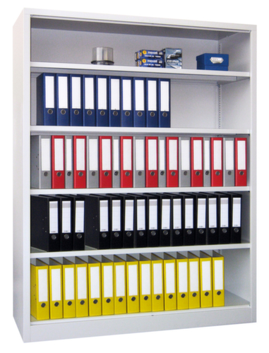 PAVOY BĂŒroregal Basis mit RĂŒckwand, Breite 1200 mm, 5 OH, RAL7035 Lichtgrau