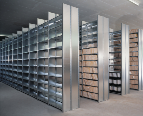 hofe Akten-Steckregal Anbaufeld zur beidseitigen Nutzung, 7 Böden, RAL3000 Feuerrot / RAL9006 Weißaluminium