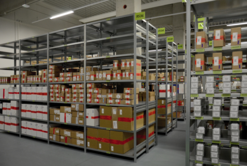 hofe Traversenregal in mittelschwerer Bauart, Höhe x Breite x Tiefe 3000 x 1310 x 835 mm, 7 Böden