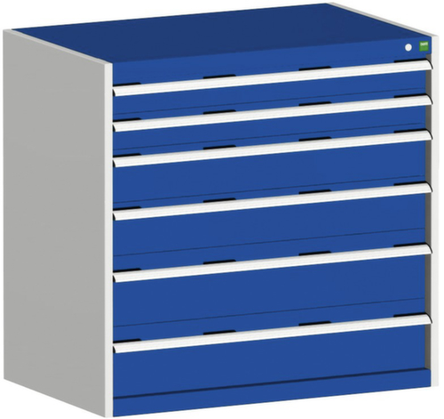 bott Schubladenschrank cubio Grundfläche 1050x750 mm, 6 Schublade(n), RAL7035 Lichtgrau/RAL5010 Enzianblau