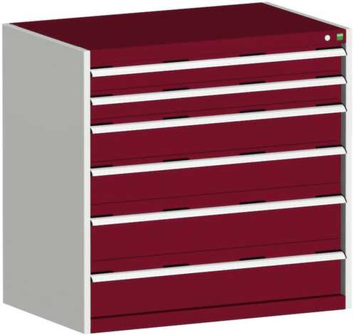 bott Schubladenschrank cubio Grundfläche 1050x750 mm, 6 Schublade(n), RAL7035 Lichtgrau/RAL3004 Purpurrot
