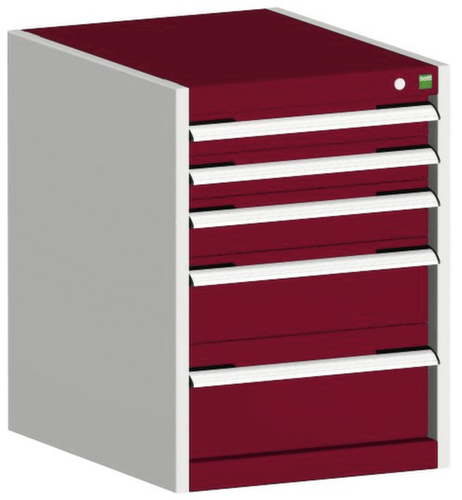 bott Schubladenschrank cubio Grundfläche 525x525 mm, 5 Schublade(n), RAL7035 Lichtgrau/RAL3004 Purpurrot