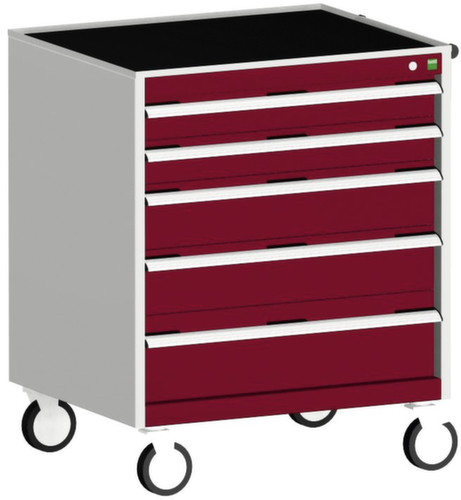 bott Fahrbarer Schubladenschrank cubio, 5 Schublade(n), RAL7035 Lichtgrau/RAL3004 Purpurrot