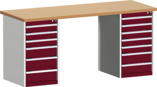 bott Stationäre Systemwerkbank cubio, 13 Schubladen, RAL7035 Lichtgrau/RAL3004 Purpurrot