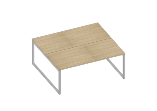 Quadrifoglio Benchtisch Practika mit Kufengestell, Breite x Tiefe 1800 x 1600 mm, Platte Eiche