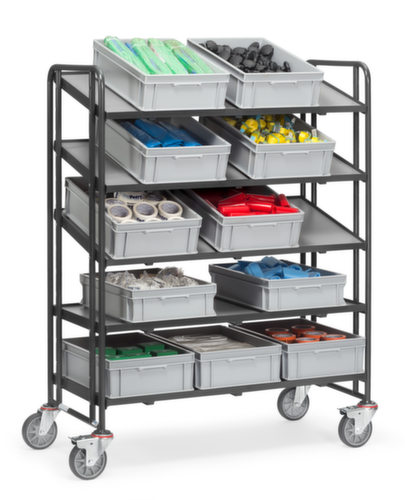 fetra Etagenwagen GREY EDITION für Euronormbehälter, Traglast 300 kg, 5 Etagen