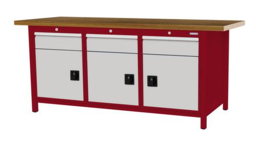 Bedrunka + Hirth Werkbank mit Buche-Massivholzplatte Gestell in vielen Farben, 3 Schubladen, 3 Schränke