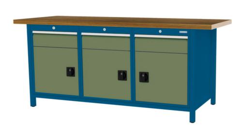 Bedrunka + Hirth Werkbank mit Buche-Massivholzplatte Gestell in vielen Farben, 3 Schubladen, 3 Schränke