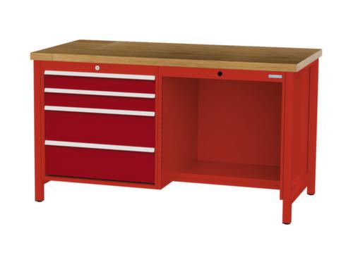 Bedrunka + Hirth Werkbank mit Buche-Massivholzplatte Gestell in vielen Farben, 4 Schubladen, 1/2 Ablageboden