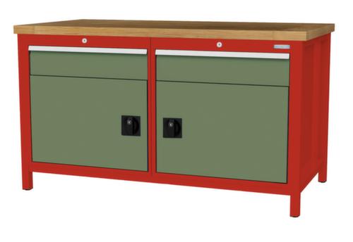 Bedrunka + Hirth Werkbank mit Buche-Massivholzplatte Gestell in vielen Farben, 2 Schubladen, 2 Schränke