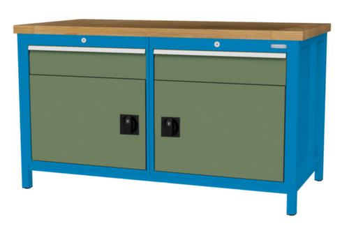 Bedrunka + Hirth Werkbank mit Buche-Massivholzplatte Gestell in vielen Farben, 2 Schubladen, 2 Schränke