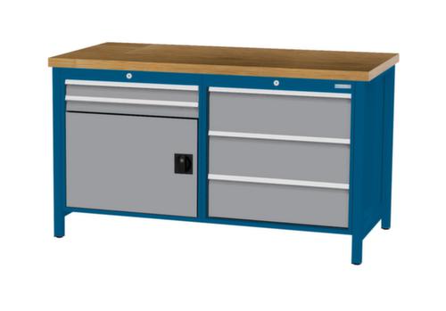 Bedrunka + Hirth Werkbank mit Buche-Massivholzplatte Gestell in vielen Farben, 5 Schubladen, 1 Schrank