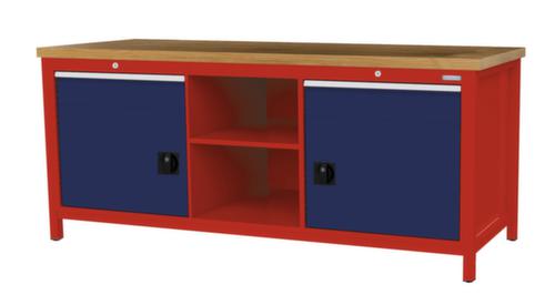 Bedrunka + Hirth Werkbank mit Buche-Massivholzplatte Gestell in vielen Farben, 2 Schubladen, 2 Schränke, 2 Ablageböden