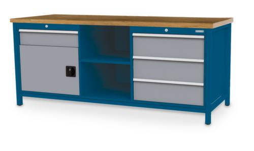 Bedrunka + Hirth Werkbank mit Buche-Massivholzplatte Gestell in vielen Farben, 3 Schubladen, 1 Schrank, 2 Ablageböden