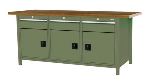 Bedrunka + Hirth Werkbank mit Buche-Massivholzplatte Gestell in vielen Farben, 3 Schubladen, 3 Schränke