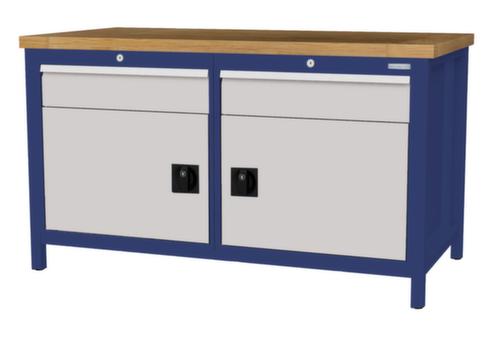 Bedrunka + Hirth Werkbank mit Buche-Massivholzplatte Gestell in vielen Farben, 2 Schubladen, 2 Schränke