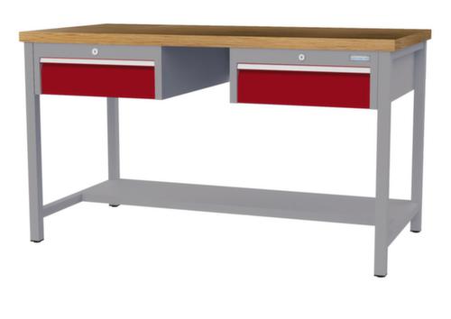 Bedrunka + Hirth Werkbank mit Buche-Massivholzplatte Gestell in vielen Farben, 2 Schubladen, 1/2 Ablageboden