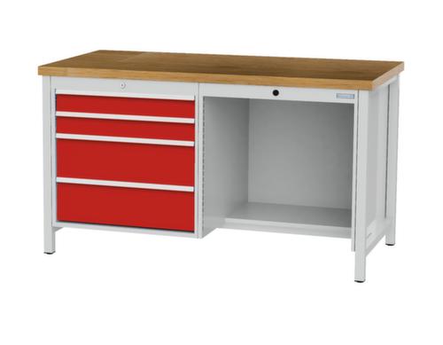 Bedrunka + Hirth Werkbank mit Buche-Massivholzplatte Gestell in vielen Farben, 4 Schubladen, 1/2 Ablageboden