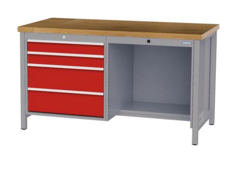 Bedrunka + Hirth Werkbank mit Buche-Massivholzplatte Gestell in vielen Farben, 4 Schubladen, 1/2 Ablageboden