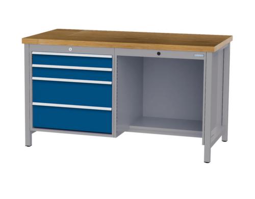 Bedrunka + Hirth Werkbank mit Buche-Massivholzplatte Gestell in vielen Farben, 4 Schubladen, 1/2 Ablageboden