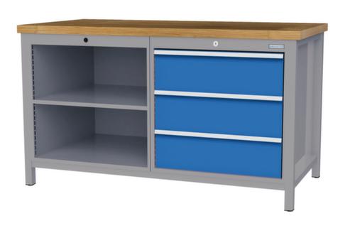 Bedrunka + Hirth Werkbank mit Buche-Massivholzplatte Gestell in vielen Farben, 3 Schubladen, 2 Ablageböden
