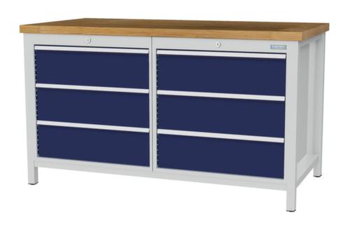 Bedrunka + Hirth Werkbank mit Buche-Massivholzplatte Gestell in vielen Farben, 6 Schubladen