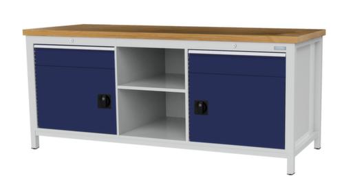 Bedrunka + Hirth Werkbank mit Buche-Massivholzplatte Gestell in vielen Farben, 2 Schubladen, 2 Schränke, 2 Ablageböden