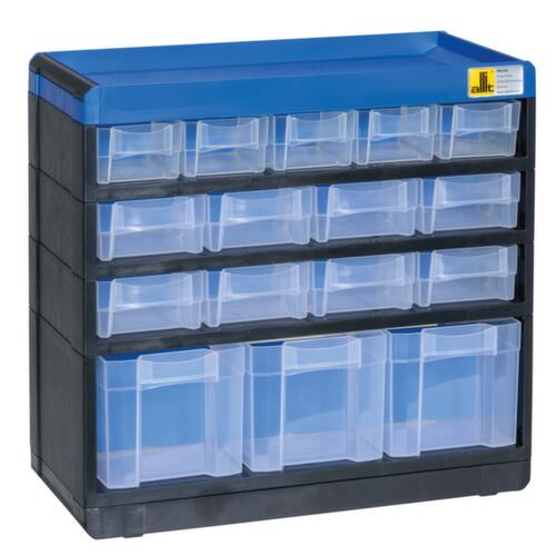 Allit Extra stabiles Schubladenmagazin VarioPlus Pro 29/32, 16 Schublade(n), schwarz/blau/weiĂ transluzent