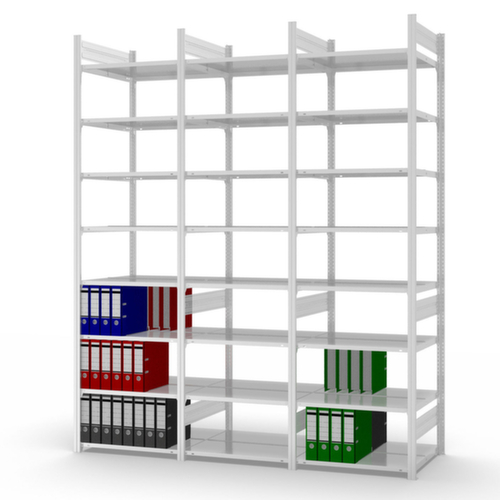 hofe Akten-Steckregal Anbaufeld zur beidseitigen Nutzung, 7 Böden, RAL7035 Lichtgrau