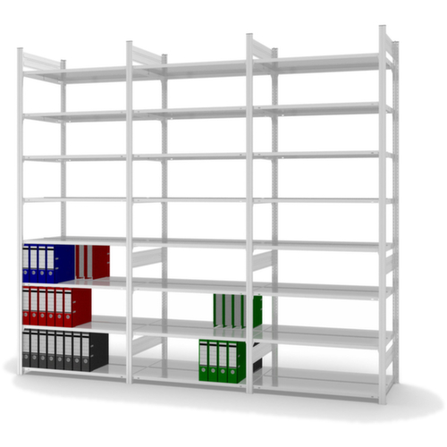 hofe Akten-Steckregal Anbaufeld zur beidseitigen Nutzung, 8 Böden, RAL7035 Lichtgrau