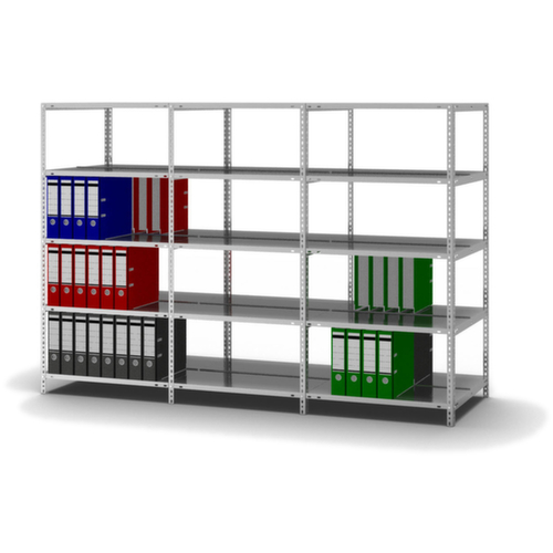 hofe Akten-Schraubregal Anbaufeld zur beidseitigen Nutzung, 5 Böden, mit korrosionsschützender Zinkbeschichtung