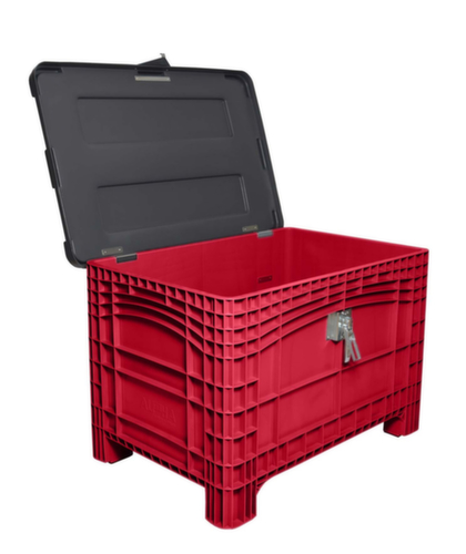 Großbehälter mit abschließbarem Scharnierdeckel, Inhalt 354 l, rot, 4 Lenkrollen