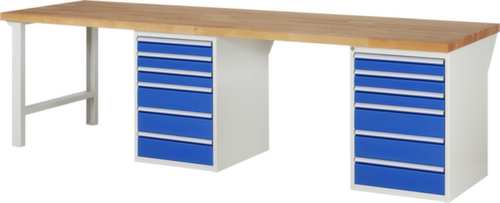 RAU Werkbank Serie 7000 mit Containergestell, 12 Schubladen, RAL7035 Lichtgrau/RAL5010 Enzianblau