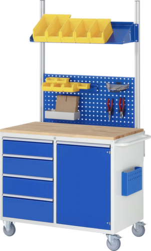 RAU Fahrbare Werkbank Serie 7000, 5 Schubladen, 1 Schrank, 1 Dokumententasche, 1 Schiebebügel, RAL7035 Lichtgrau/RAL5010 Enzianblau