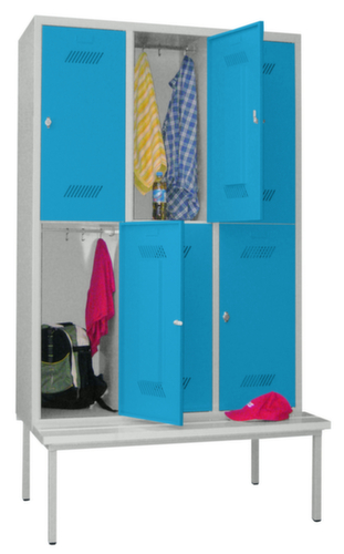 PAVOY Doppelstöckiger Umkleideschrank Basis mit Sitzbank + 3x2 Abteile, Abteilbreite 400 mm