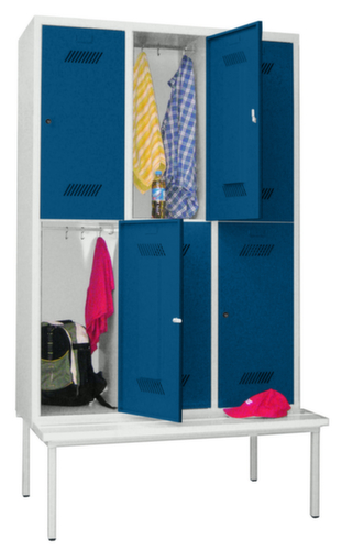 PAVOY Doppelstöckiger Umkleideschrank Basis mit Sitzbank + 3x2 Abteile, Abteilbreite 400 mm