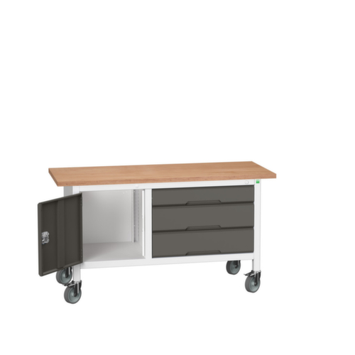 bott Fahrbare Kastenwerkbank verso, 3 Schubladen, 1 Schrank, RAL7035 Lichtgrau/RAL7016 Anthrazitgrau