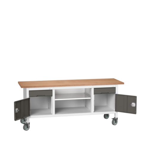 bott Fahrbare Kastenwerkbank verso, 2 Schubladen, 2 Schränke, 1 Ablageboden, RAL7035 Lichtgrau/RAL7016 Anthrazitgrau