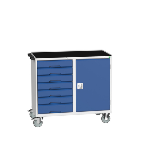 bott Fahrbarer Montagetisch verso, 7 Schubladen, 1 Schrank, RAL7035 Lichtgrau/RAL5010 Enzianblau